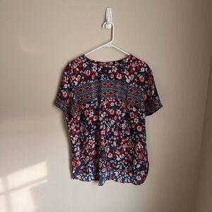 LOFT Floral Blouse - Navy and Red